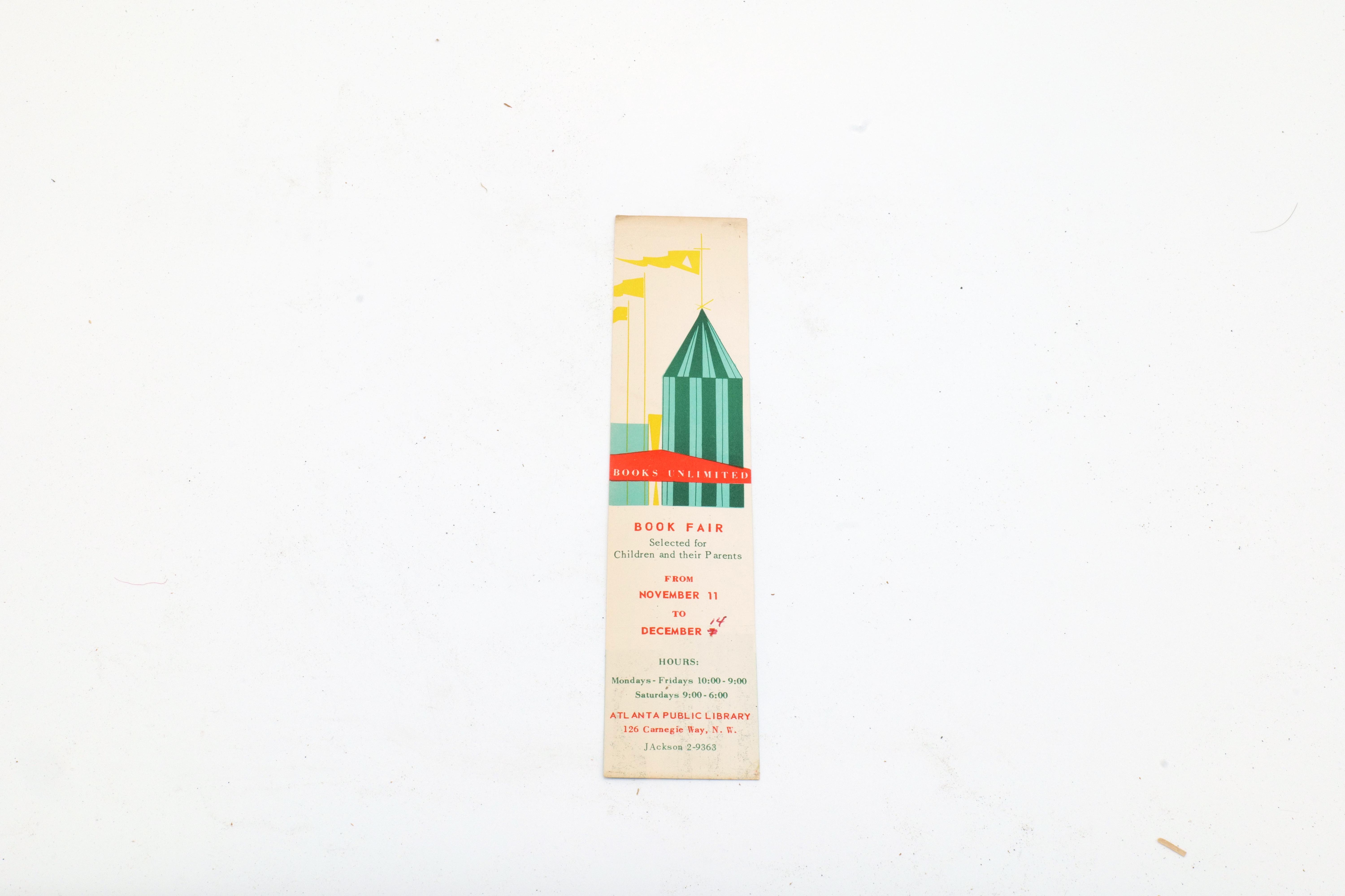 Vintage Atlanta Public Library Book Fair Bookmark