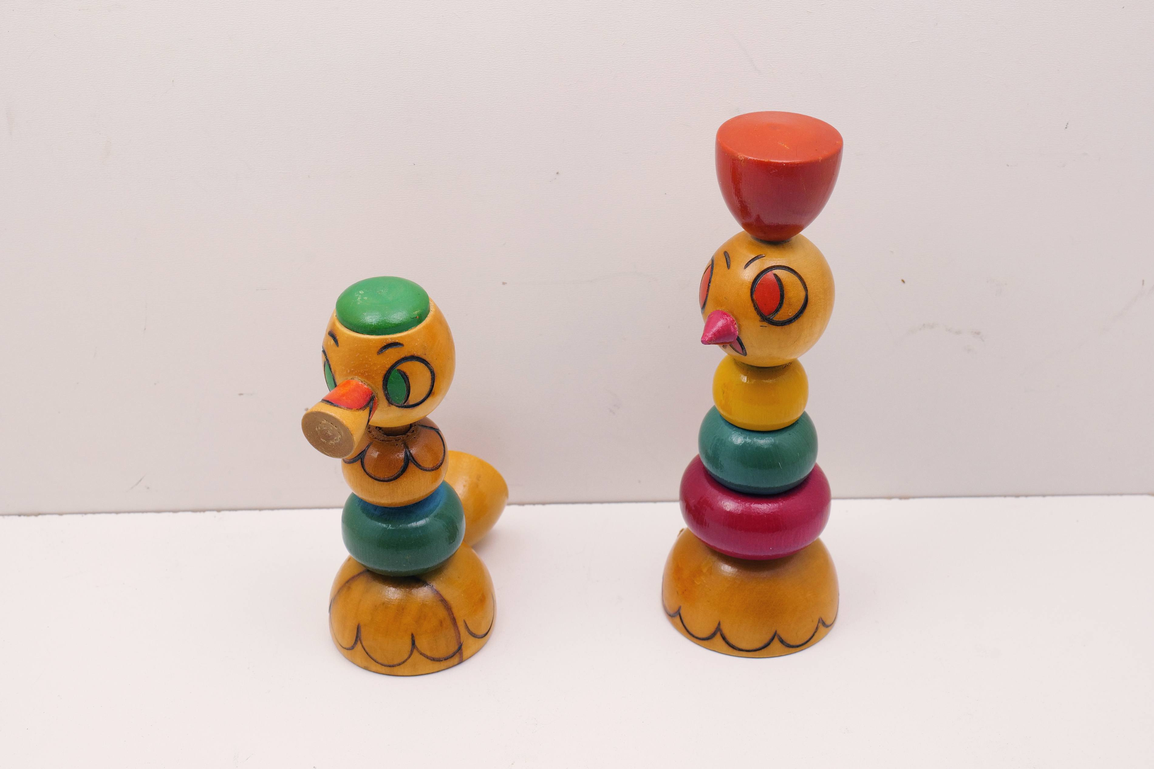 Vintage Wooden Bird Stacking Toys Set of 2 USSR Soviet Handmade Painted