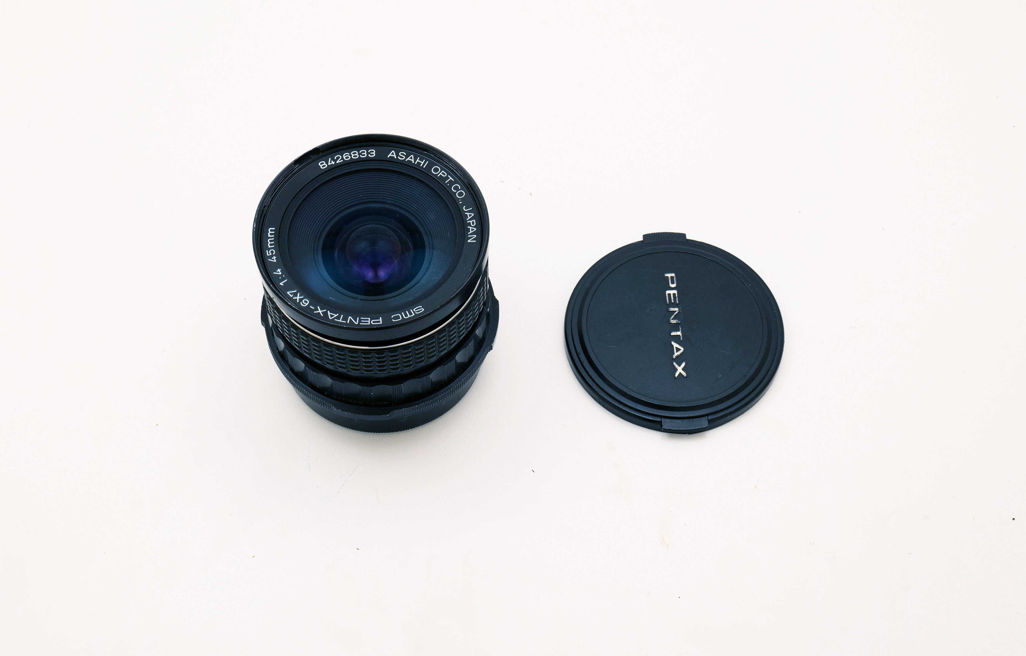 Pentax 6x7 SMC 45mm f/4 Wide Angle Lens w/ Caps, Asahi Japan