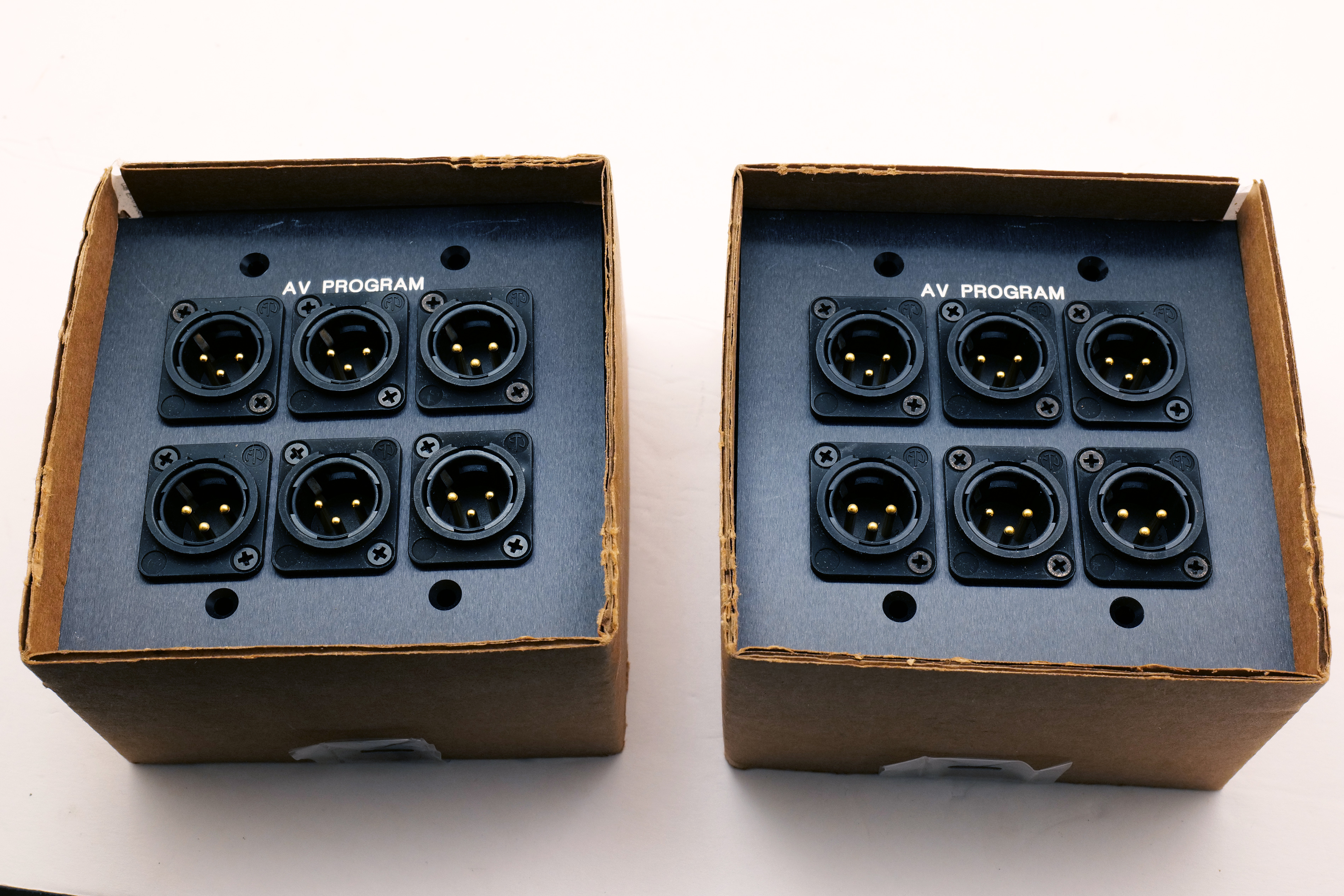 Lot of 2 RCI Custom RCIAL200BK 2-Gang Aluminum Wall/Rack Panels w/ 6 XLR Male Connectors – New