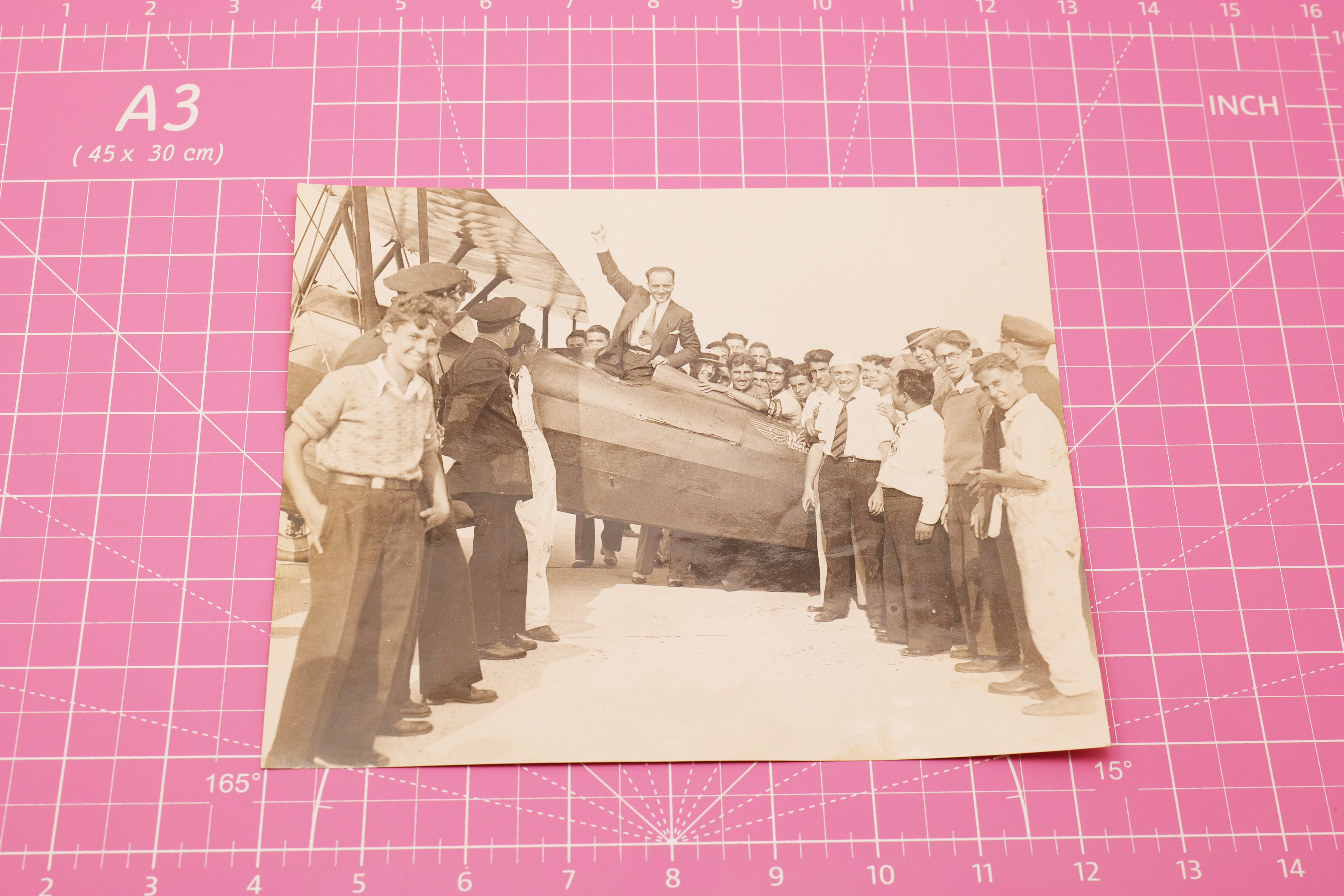 1930s Aviation Photo Crowd with Pilot at Biplane, Vintage Original