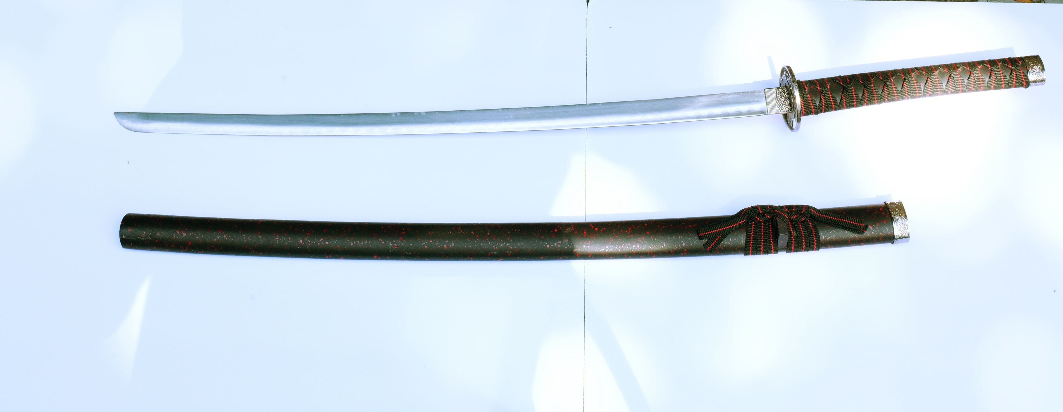 Japanese Katana Sword with Scabbard Black Red Decorative 26" Blade 40" Overall
