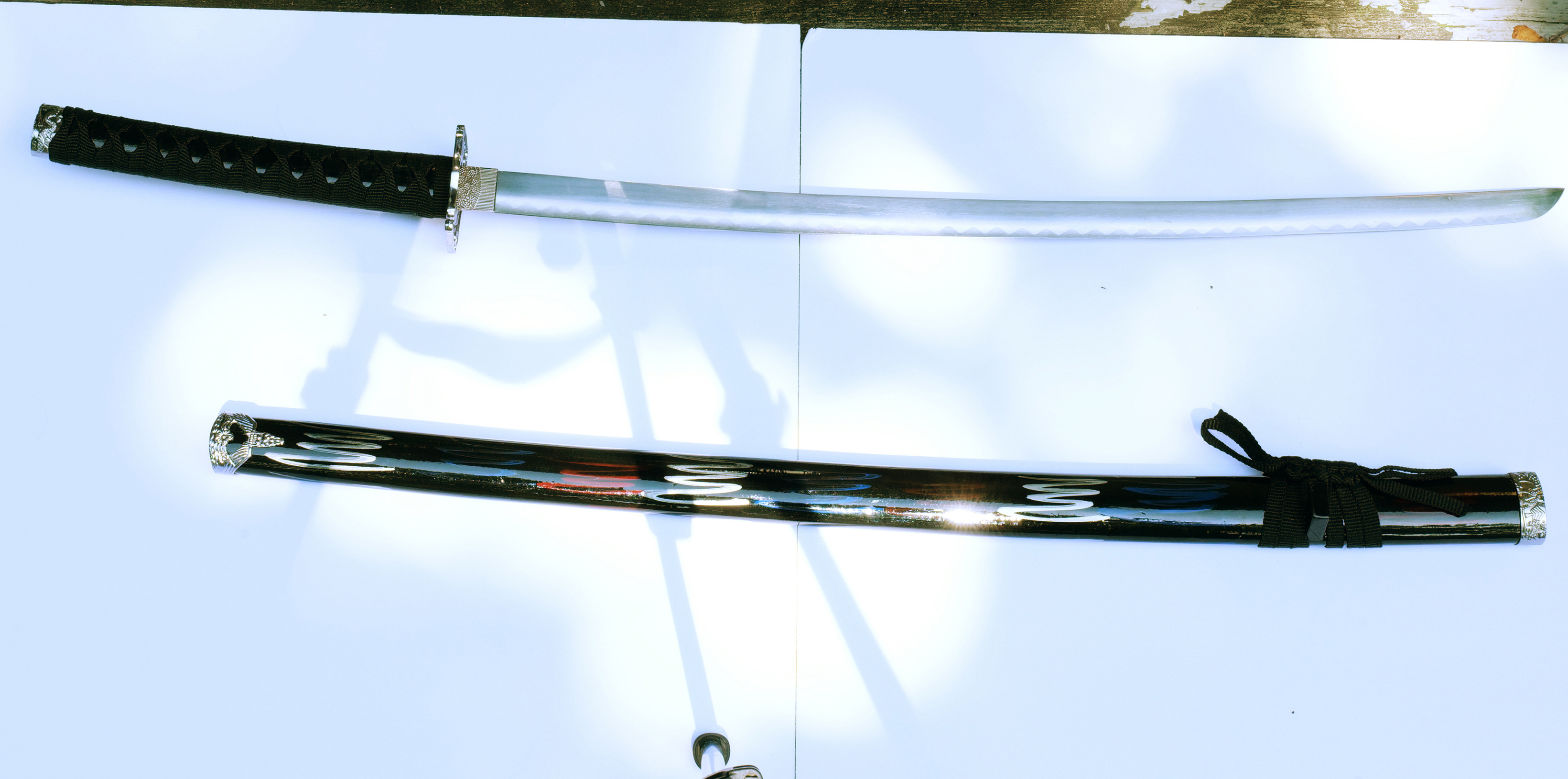 Japanese Katana Sword with Scabbard Black Gloss Decorative 26" Blade 40" Overall