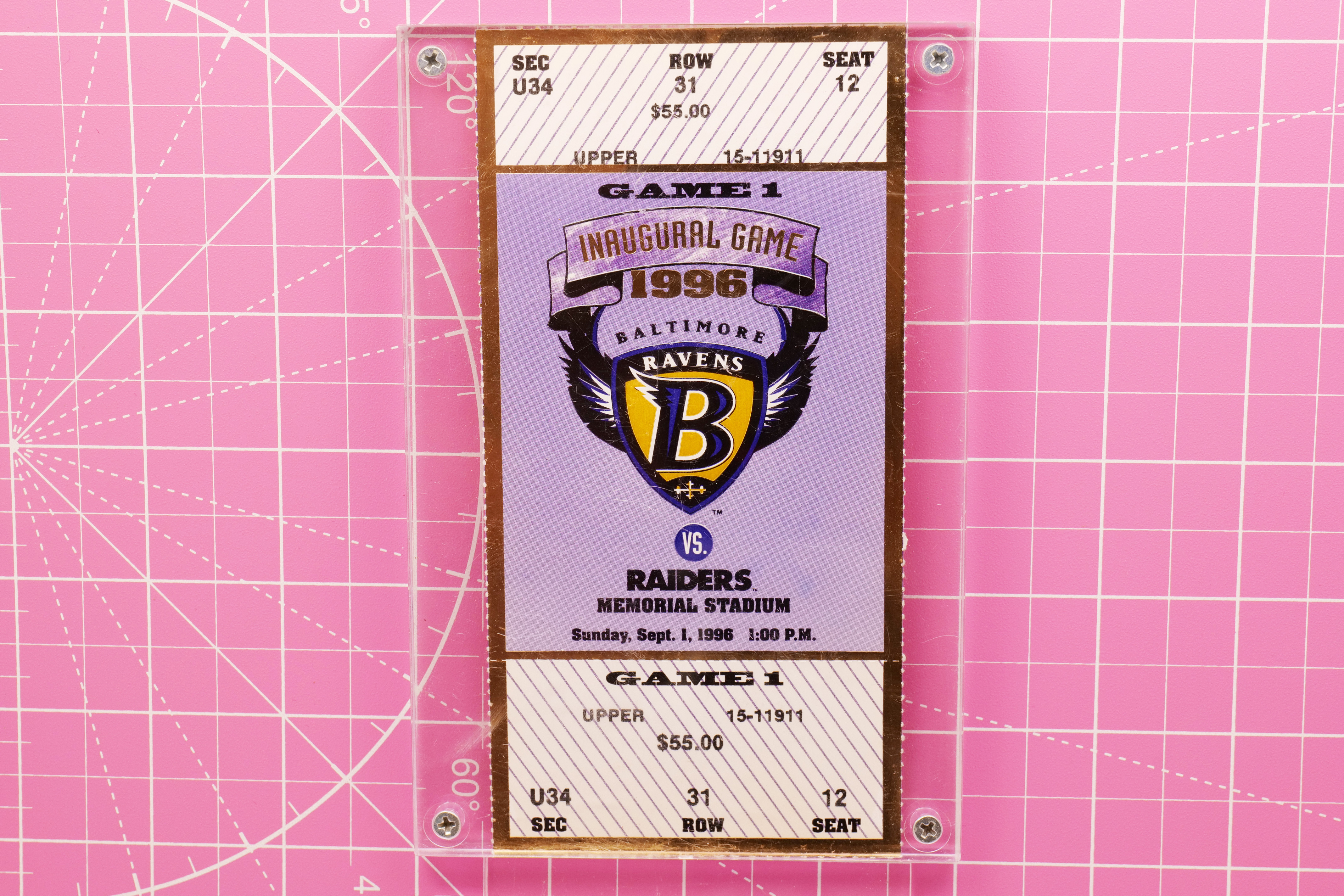 Baltimore Ravens Inaugural Game Ticket 1996 vs Raiders Memorial Stadium