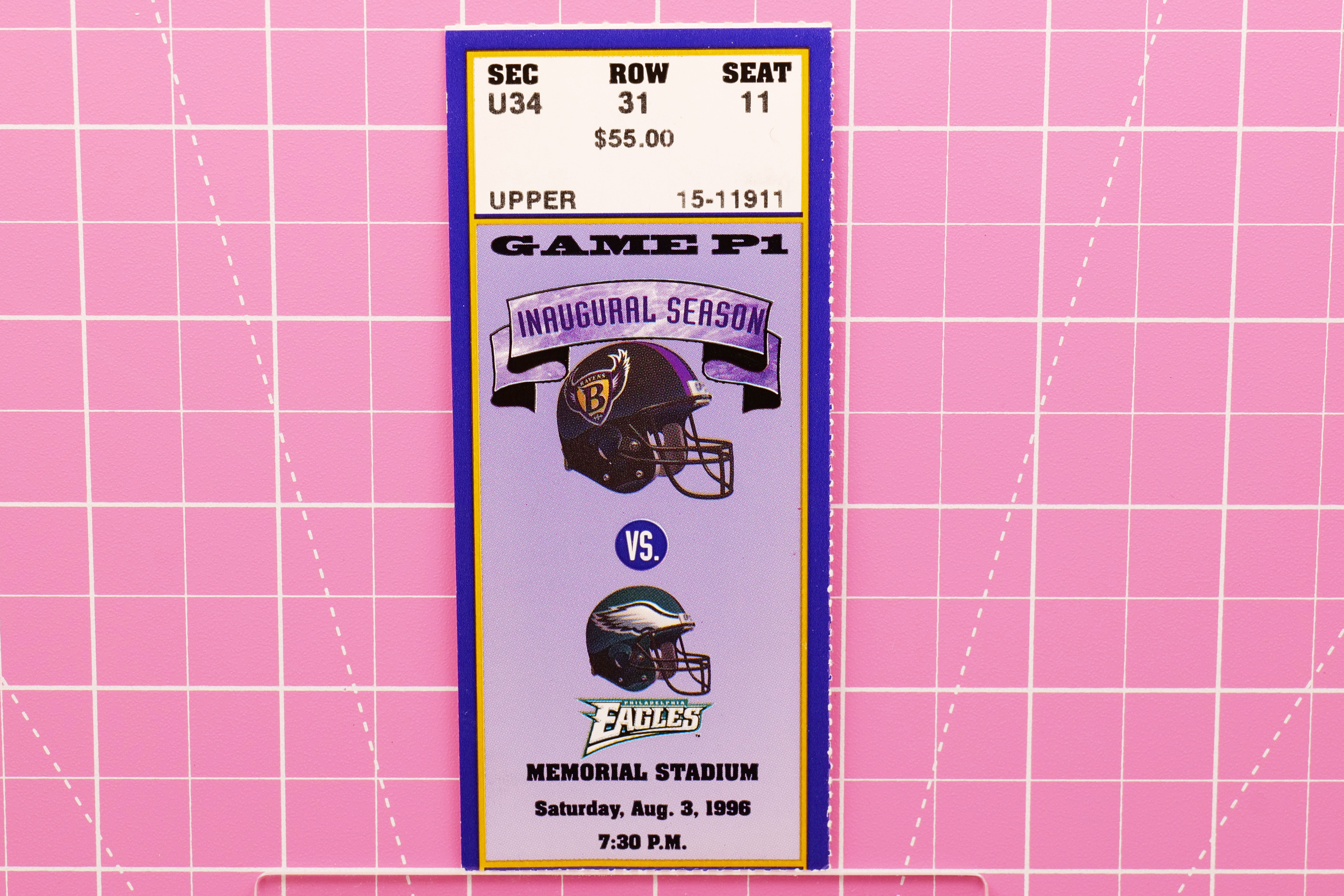 Baltimore Ravens Inaugural Season Ticket 1996 vs Eagles Memorial Stadium