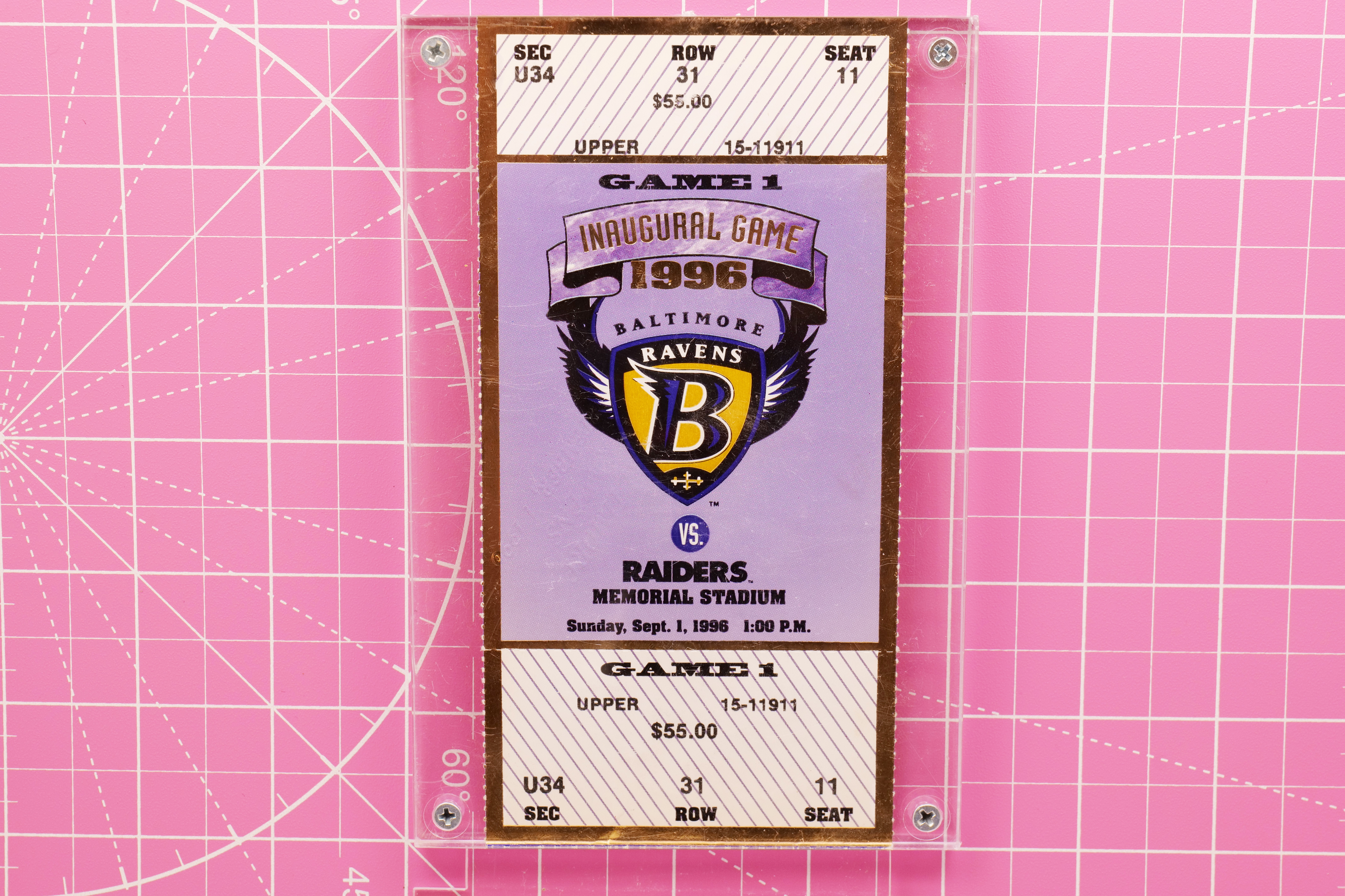 Baltimore Ravens Inaugural Game Ticket 1996 vs Raiders Memorial Stadium