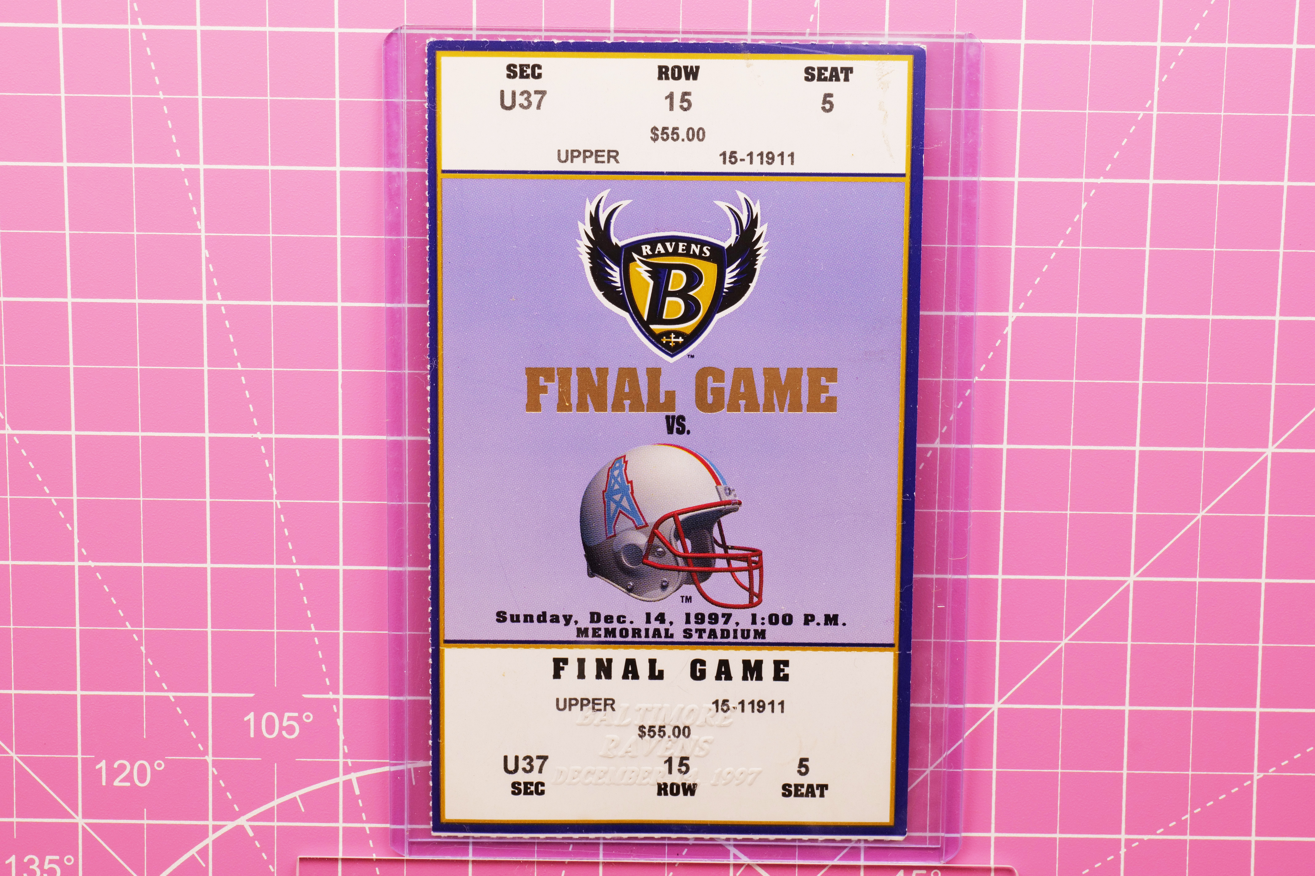 Baltimore Ravens Final Game Ticket 1997 vs Oilers Memorial Stadium