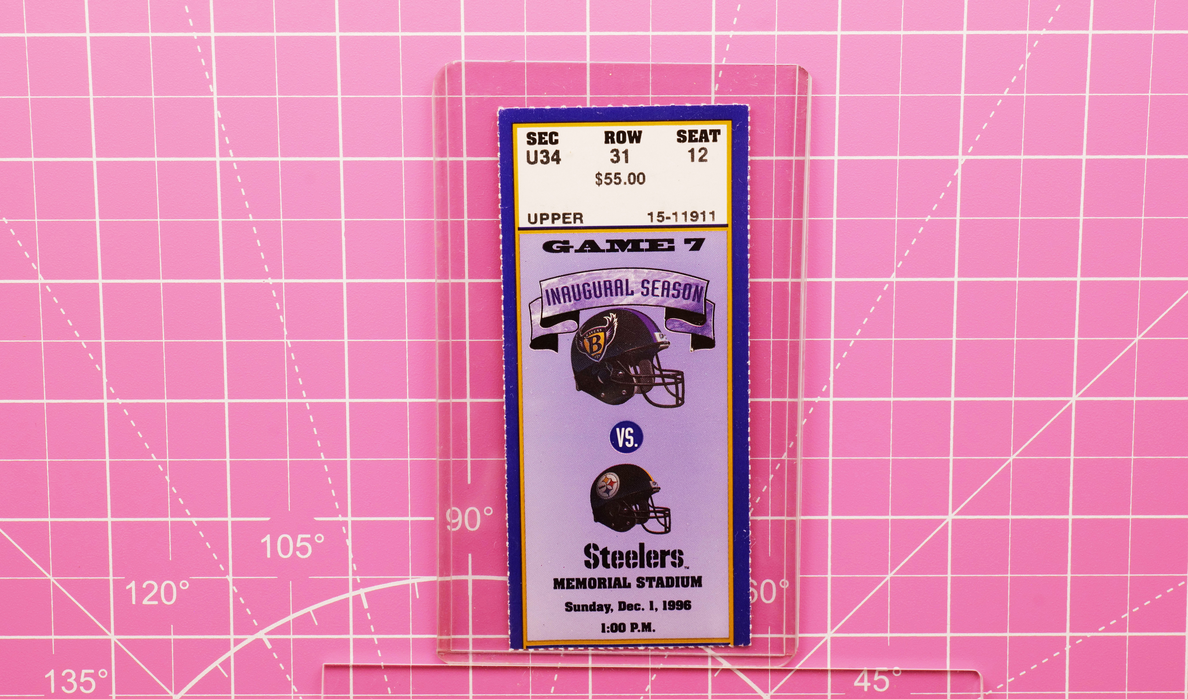 Baltimore Ravens vs Steelers Ticket 12/1/1996 Inaugural Season Game 7