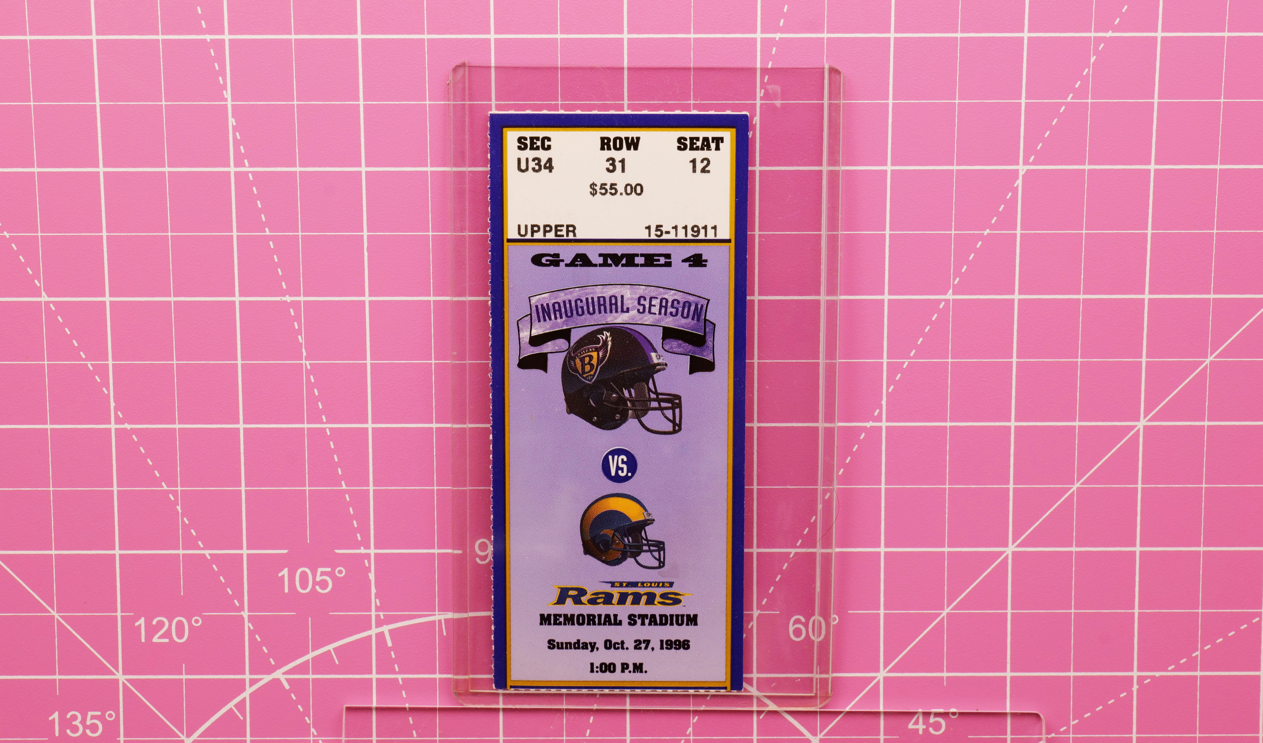 Baltimore Ravens vs Rams Ticket 10/27/1996 Inaugural Season Game 4