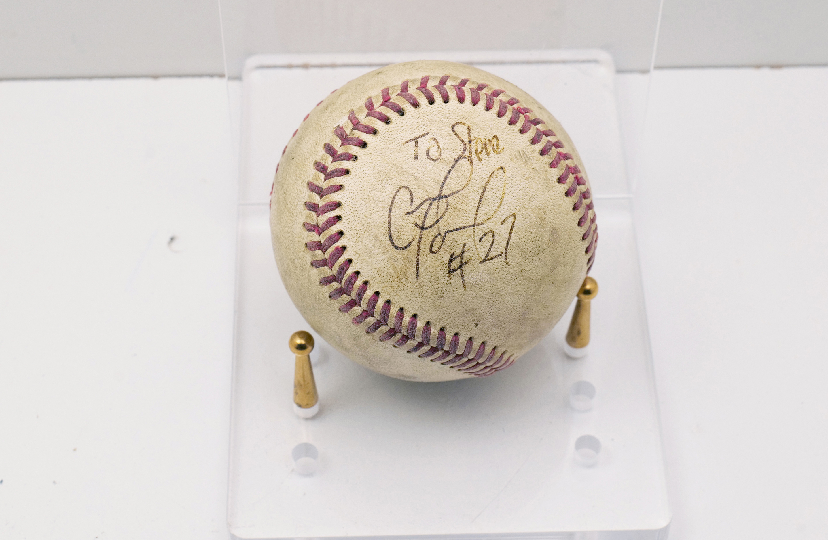 Game Used Signed Baseball w/ Inscription #27 "To Steve" Unknown Player No Stand