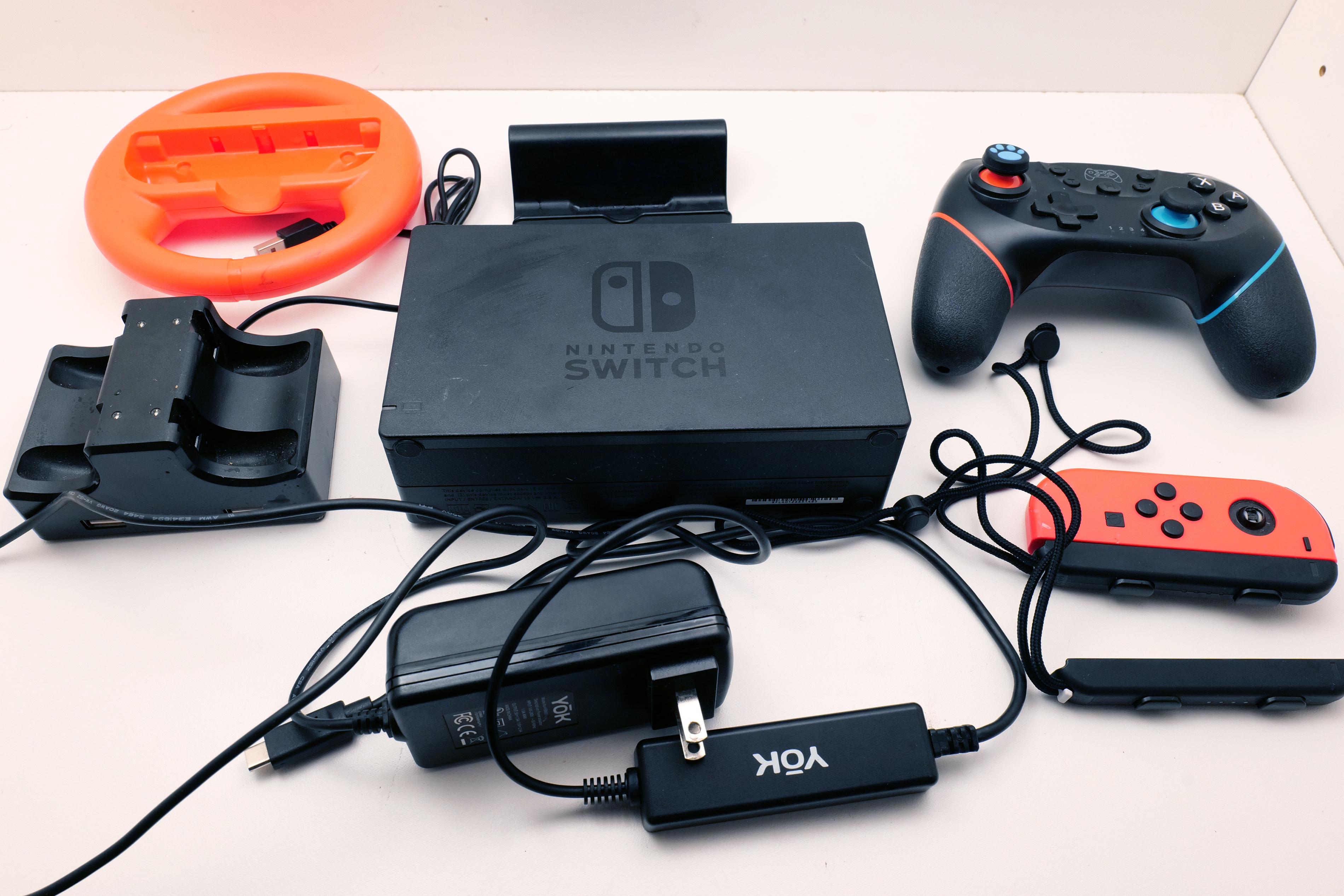 Nintendo Switch Dock & Accessories Lot (3rd Party Controllers, Charger, Wheel)