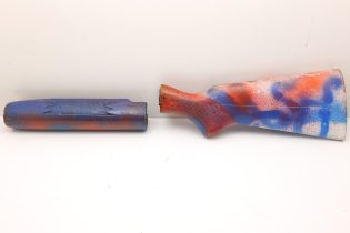 Painted Wood Stock & Forend Set – Red/Blue – Wear on Forend