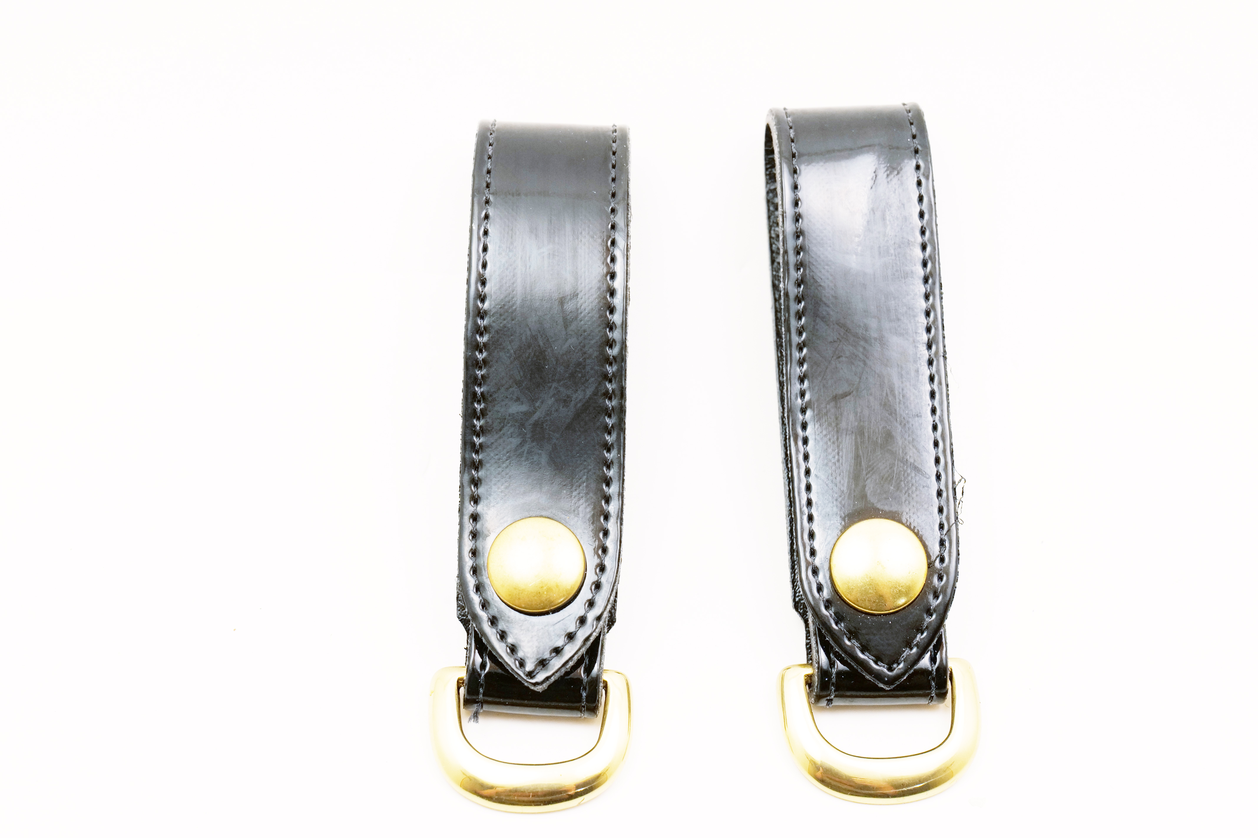 Jay-Pee Solid Brass D-Ring Leather Belt Keepers Pair Black Used