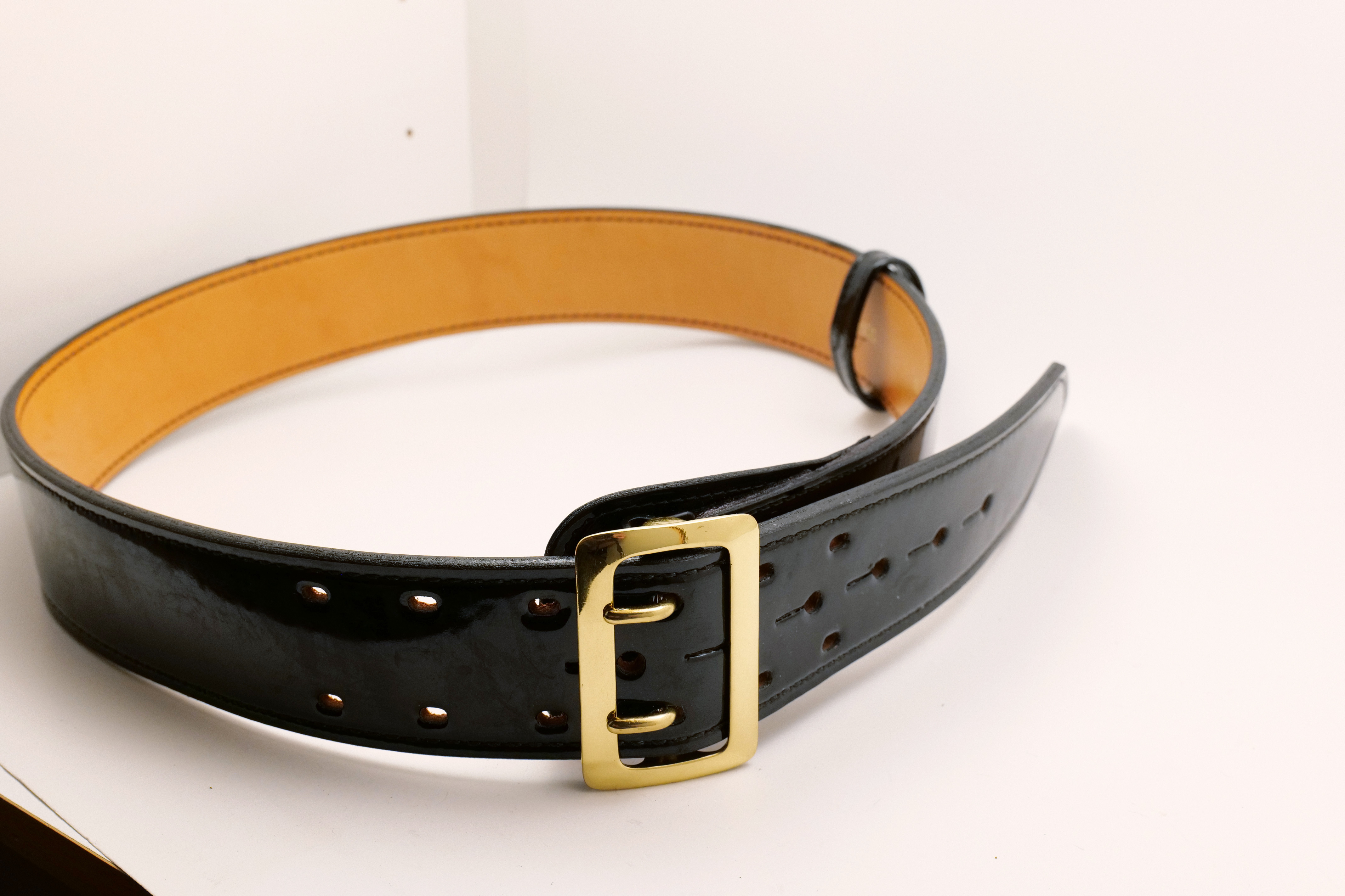 Don Hume B101 Leather Duty Belt Black Patent 36 Gold Buckle USA