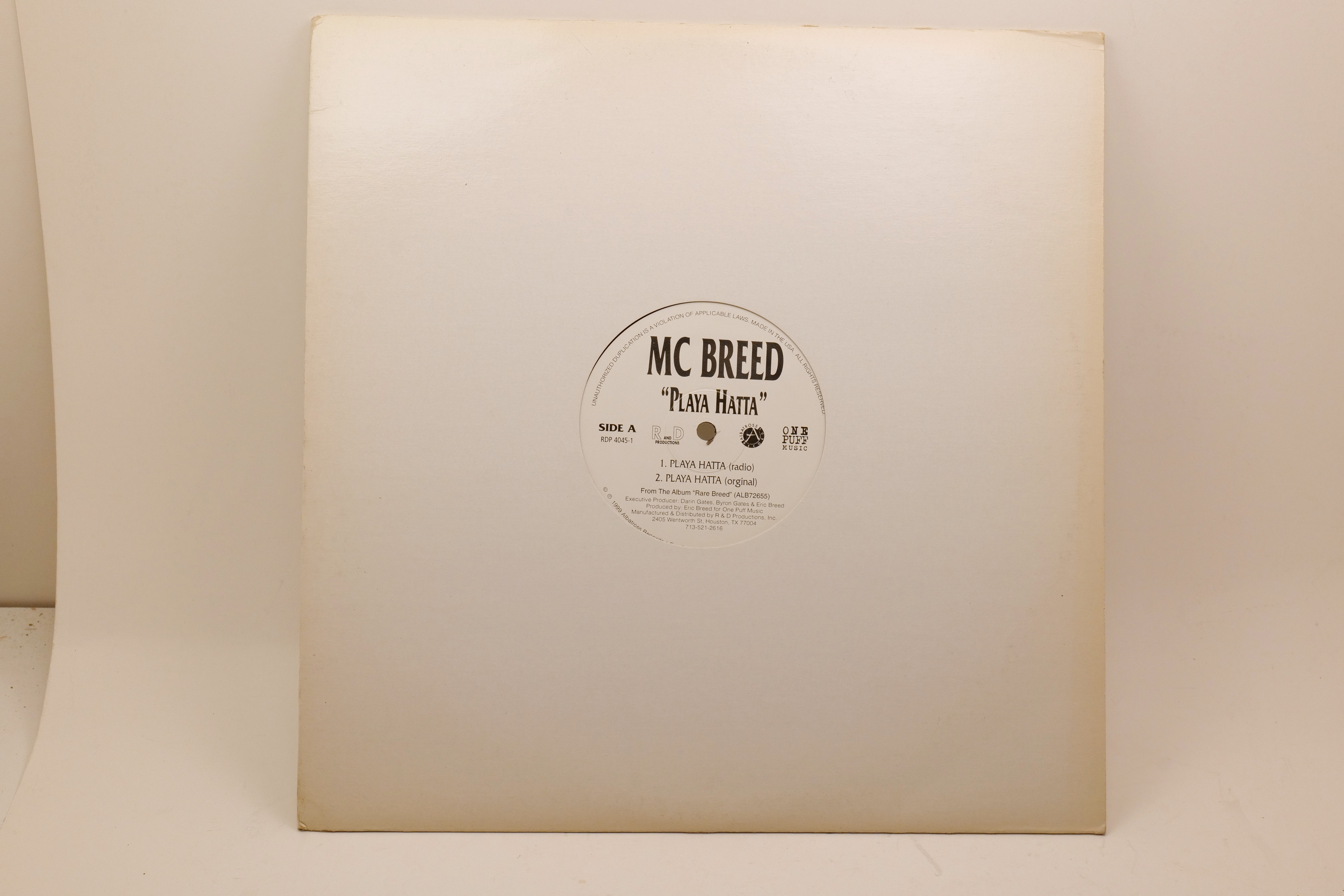 MC Breed Playa Hatta 12" Single RAL 1994 Hip Hop Promo White Label